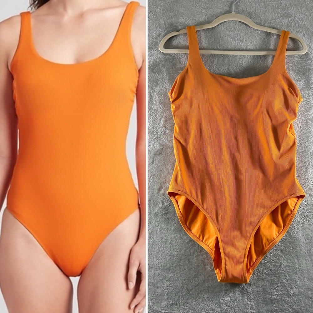ATHLETA Cloudbreak Ribbed One Piece Swimsuit Orange Size Medium